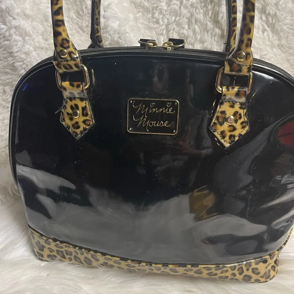 Loungefly Disney Minnie Mouse Dome Satchel synthetic patent black& leopard print